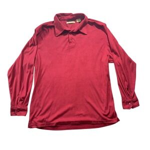 Munsingwear Mens Large Red Long Sleeve Fleece Polo Shirt Collared Button‎ Cuffs